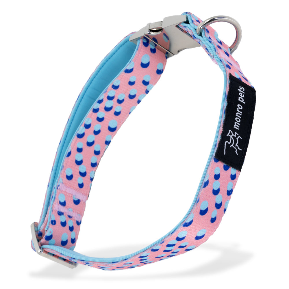 Kawaii Pink - Pink - Padded Dog Collar - Monro Pets - Royal Blue and Light Blue