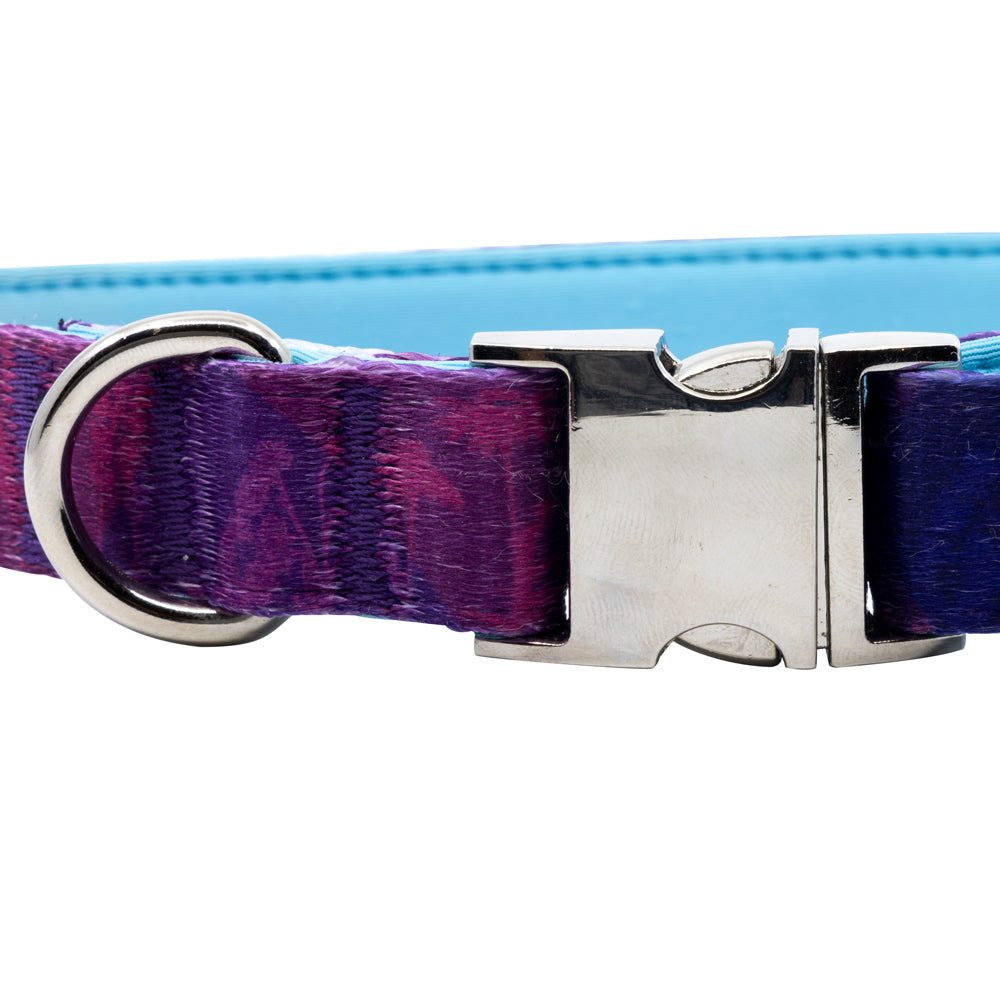 Metric Flora - Purple - Padded Dog Collar - Monro Pets - Light Blue - Metal Buckle