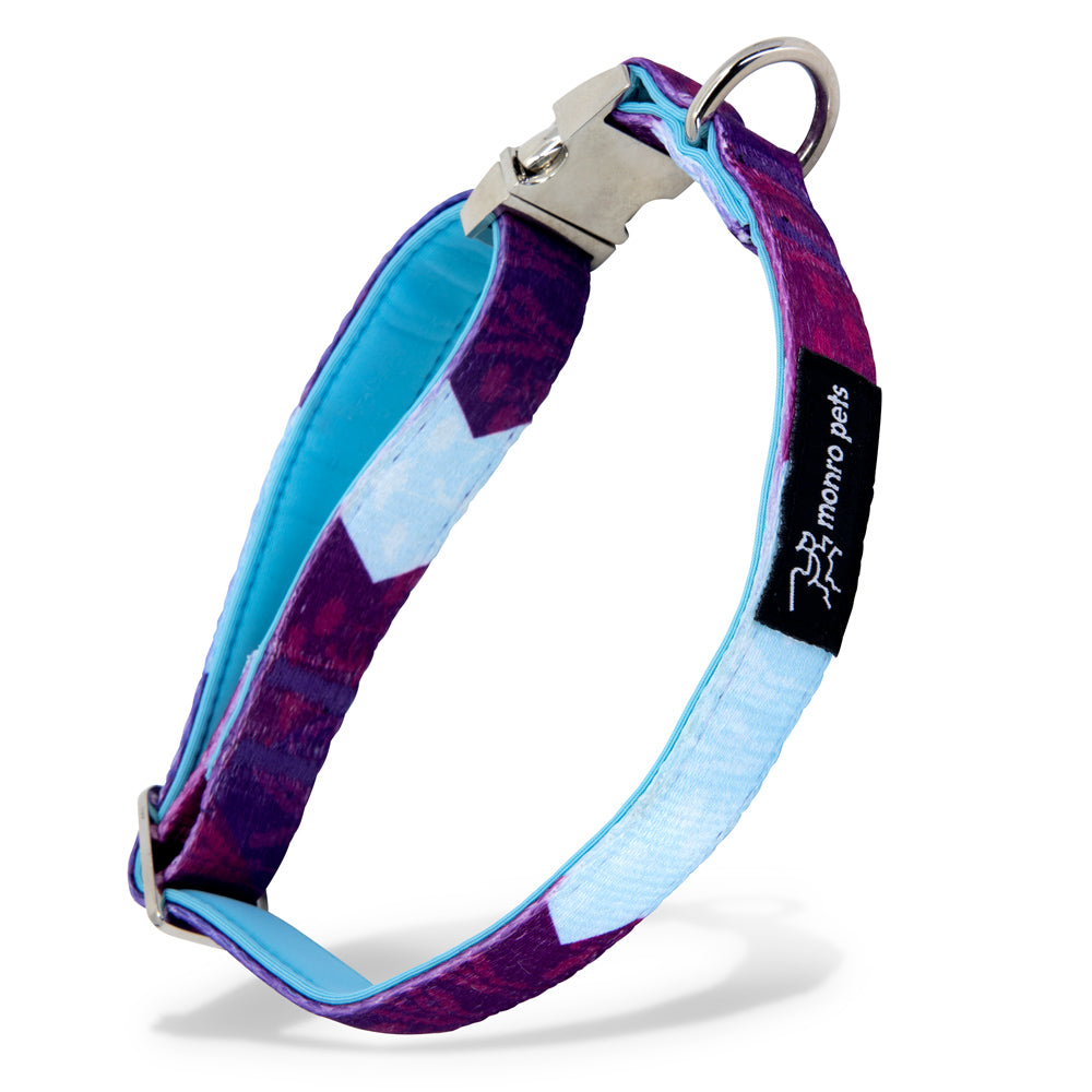 Metric Flora - Purple - Padded Dog Collar - Monro Pets - Light Blue