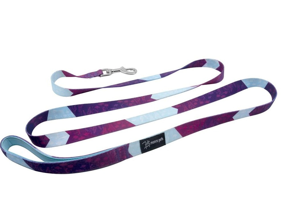 Metric Floral - Purple - Padded Dog Leash - Monro Pets - Light Blue